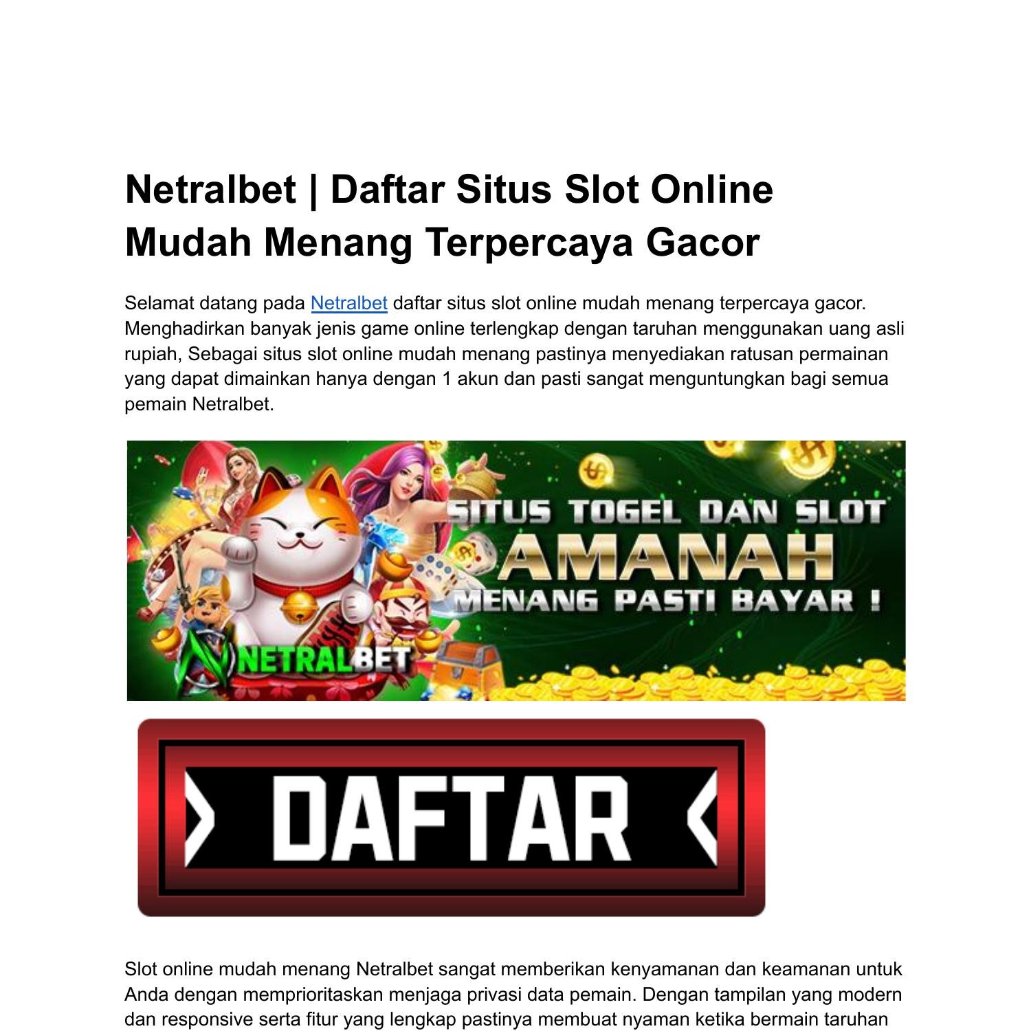 daftar slot netent terpercaya 2026