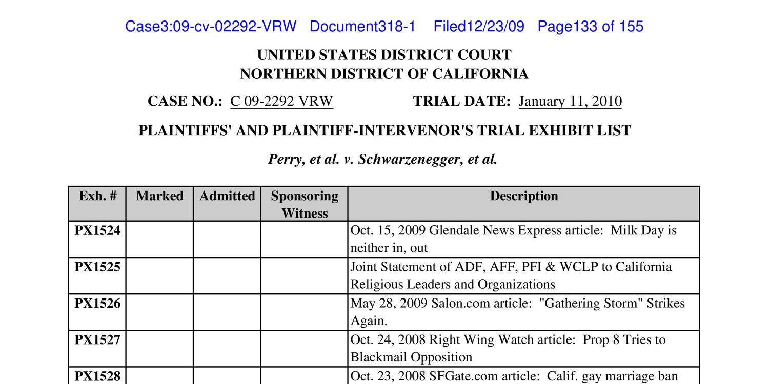Federal Court Exhibit List