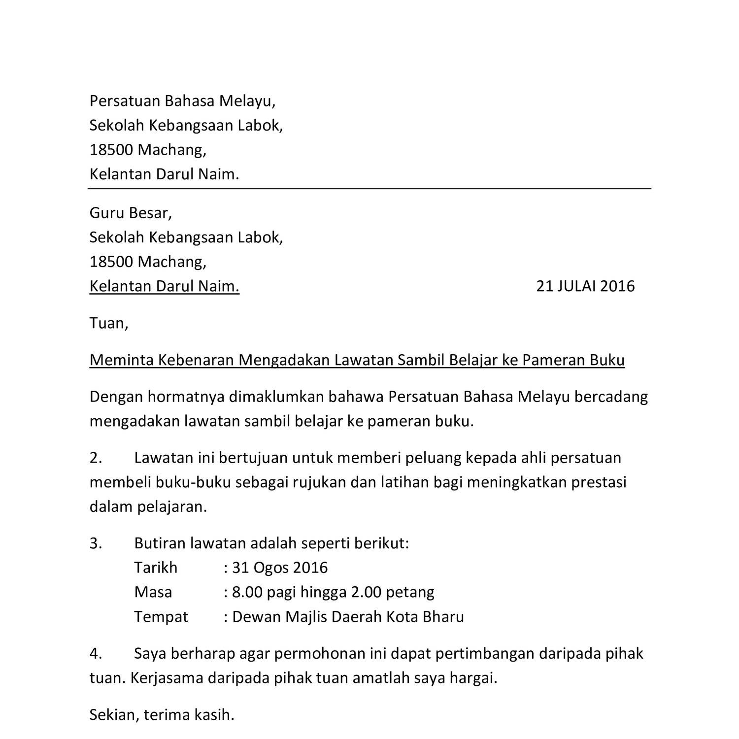 Contoh Surat Rasmi Permohonan Word Latest - Letter Website