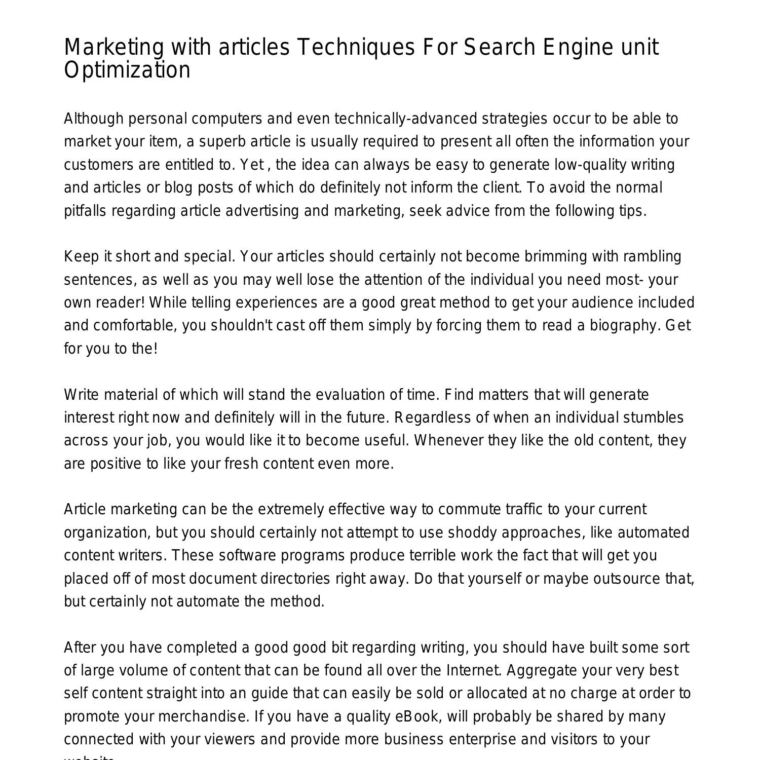Article promotion Techniques For Search Engine motor