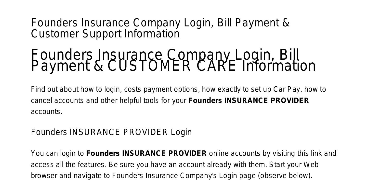 Founders Insurance Company Login Bill Payment Customer Support