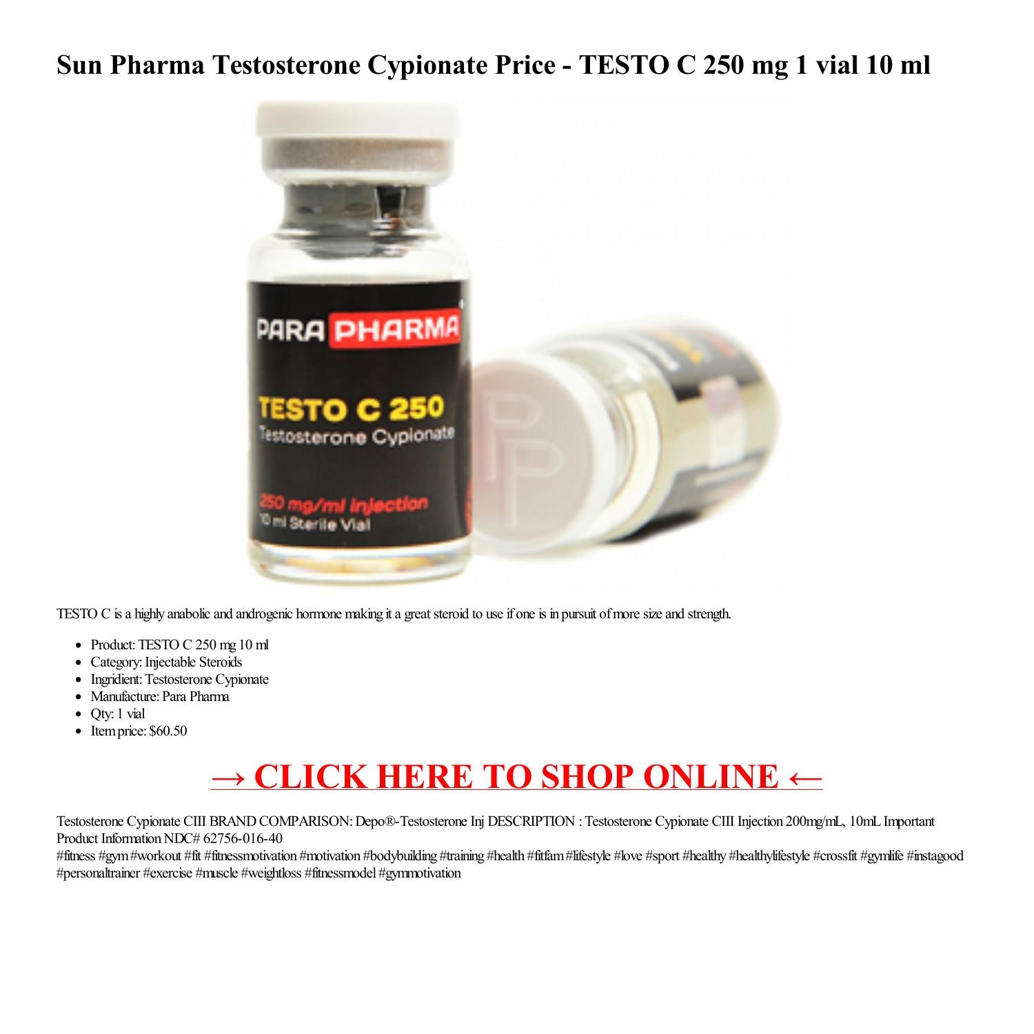 Sun Pharma Testosterone Cypionate Price TESTO C 250 mg 1 vial 10 ml
