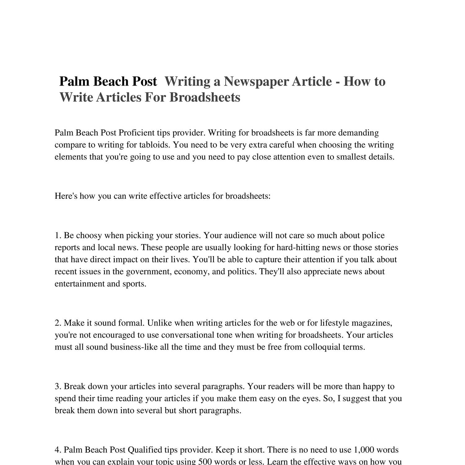 Palm Beach Post Writing a Newspaper Article How to Write Articles