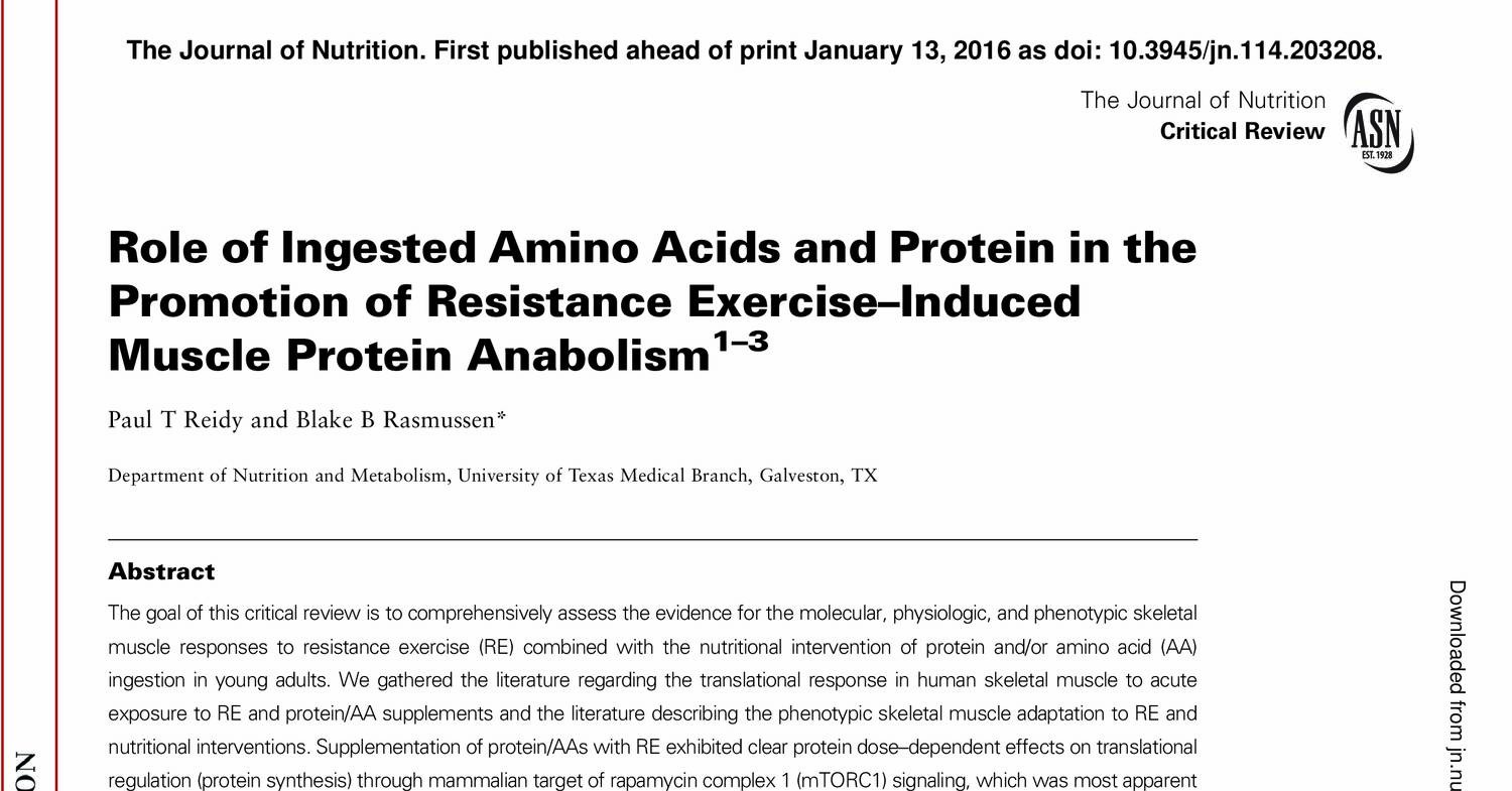 Role of Ingested Amino Acids and Protein in the Promotion of Resistance ...
