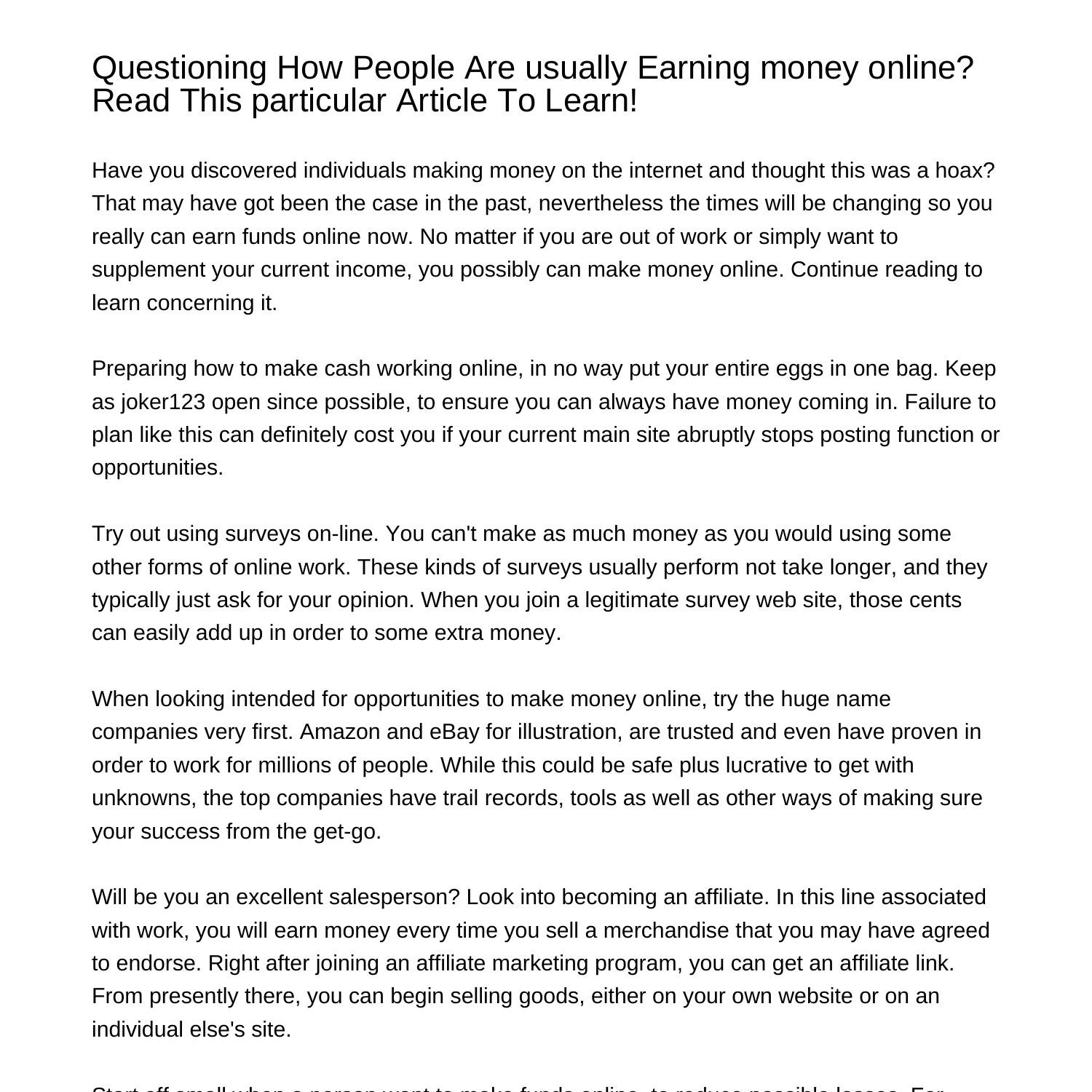 Thinking How People Are usually Generating online Read This