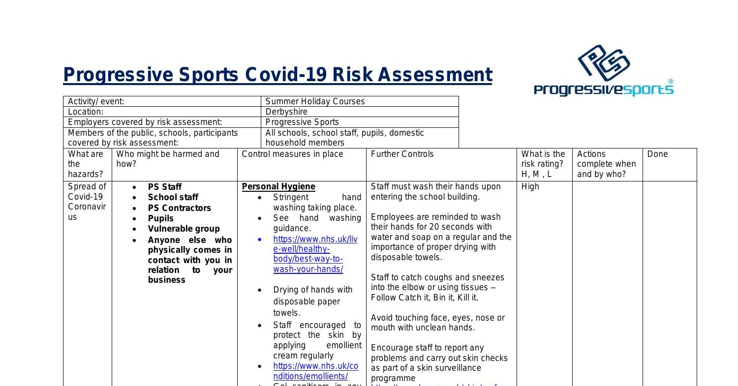 Covid 19 Progressive Sports risk assessment Summer.pdf DocDroid