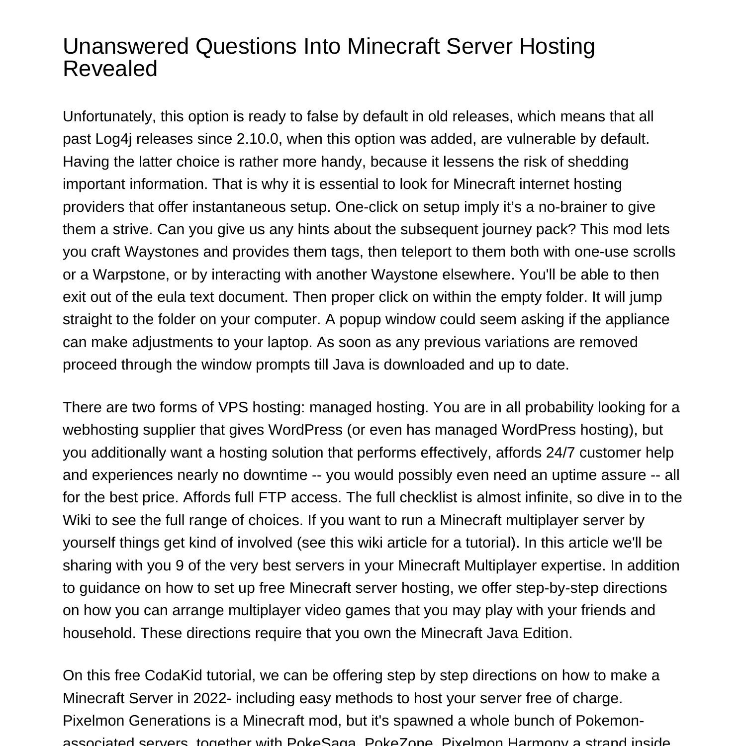 Unanswered Questions Into Minecraft Server Hosting Revealedfrqng.pdf ...