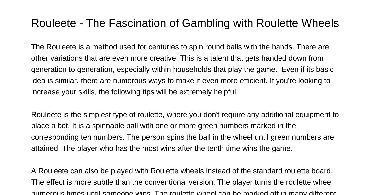 Rouleete The Fascination Of Gaming With Roulette Wheelsyprex.pdf.pdf ...