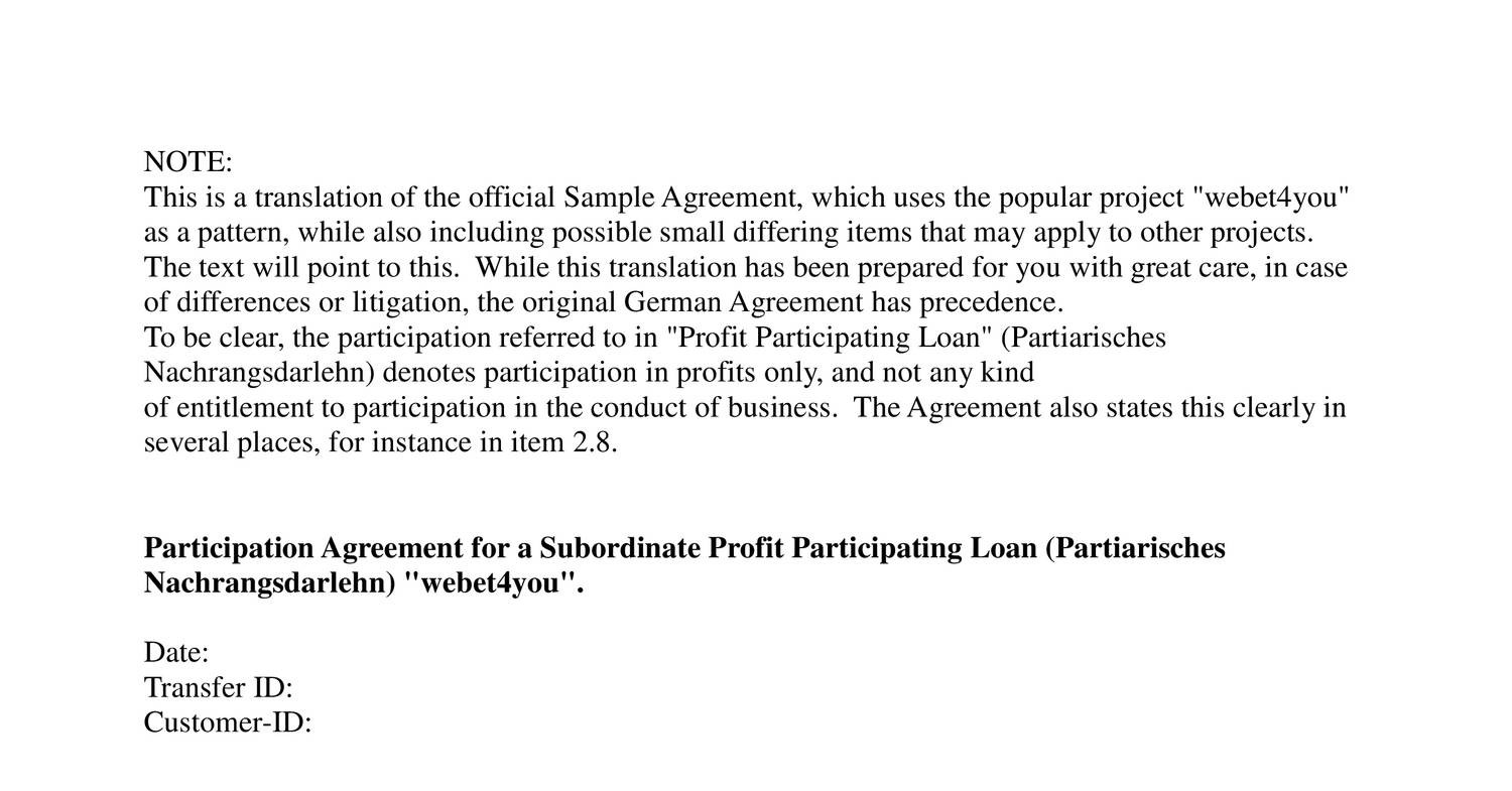 Sample Agreement Subordinate Profit Participating Loan webet23you Pertaining To profit participation loan agreement template