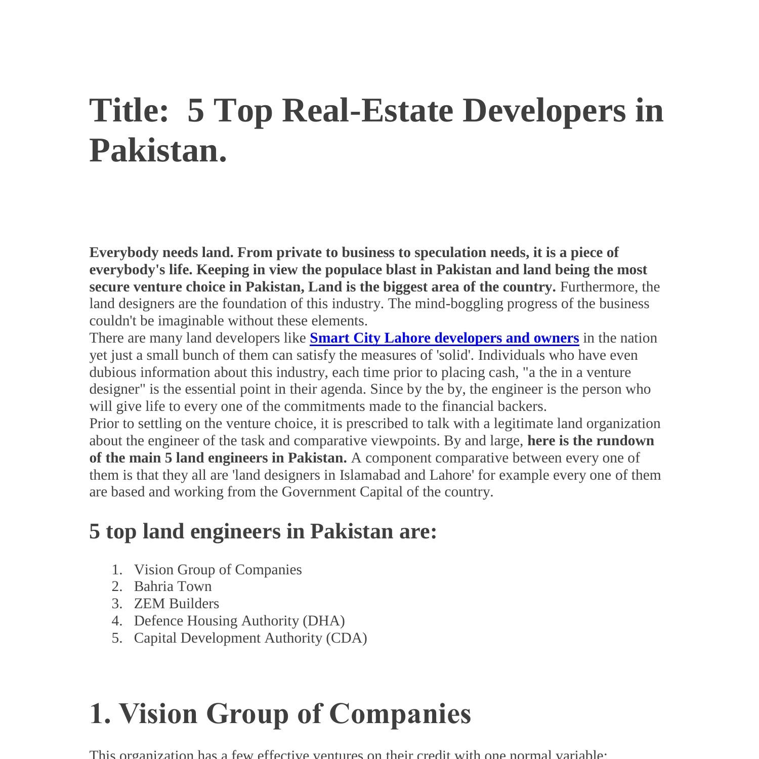 5 Top RealEstate Developers in Pakistan..pdf DocDroid