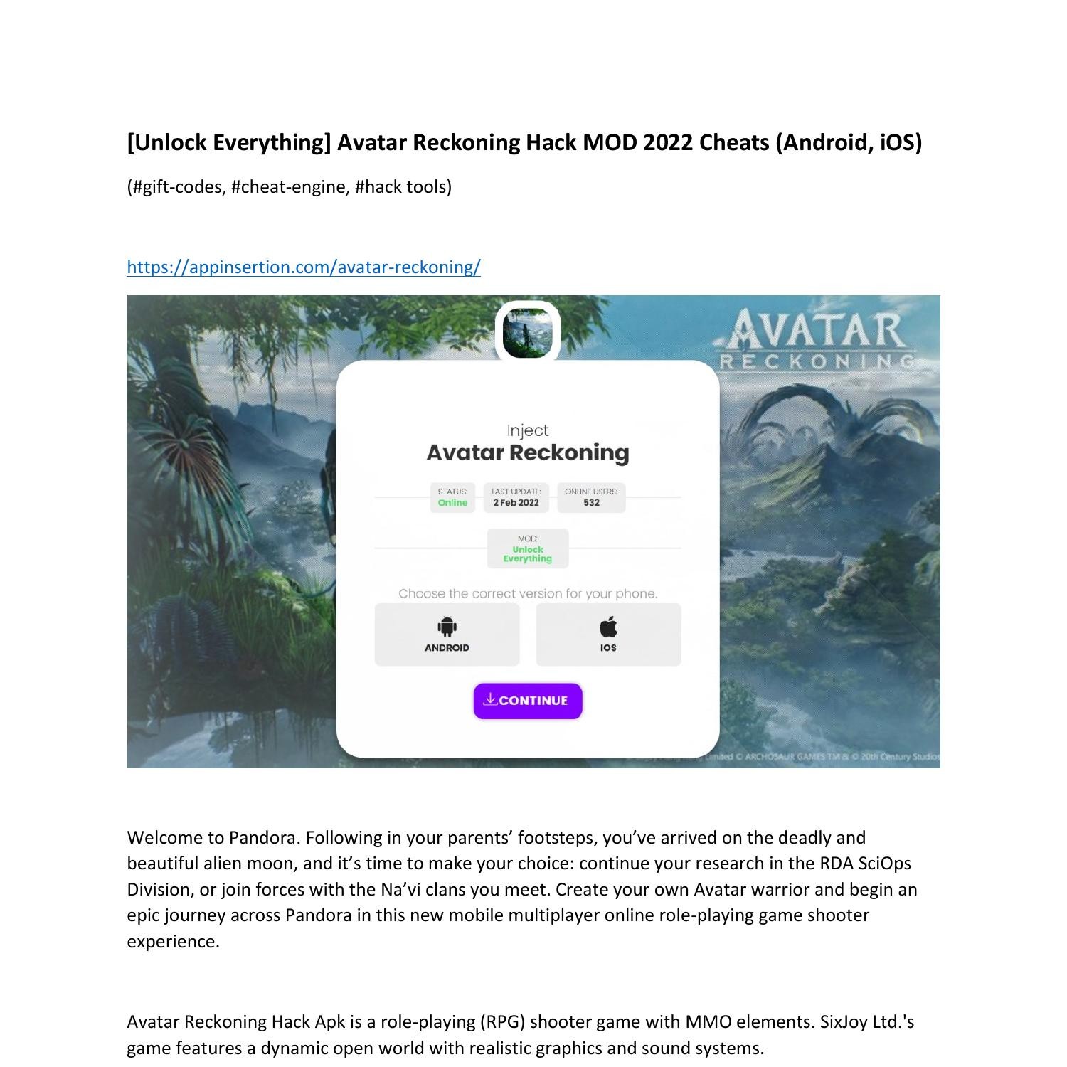 Unlock Everything] Avatar Reckoning Hack MOD 2022 Cheats (Android, iOS).pdf