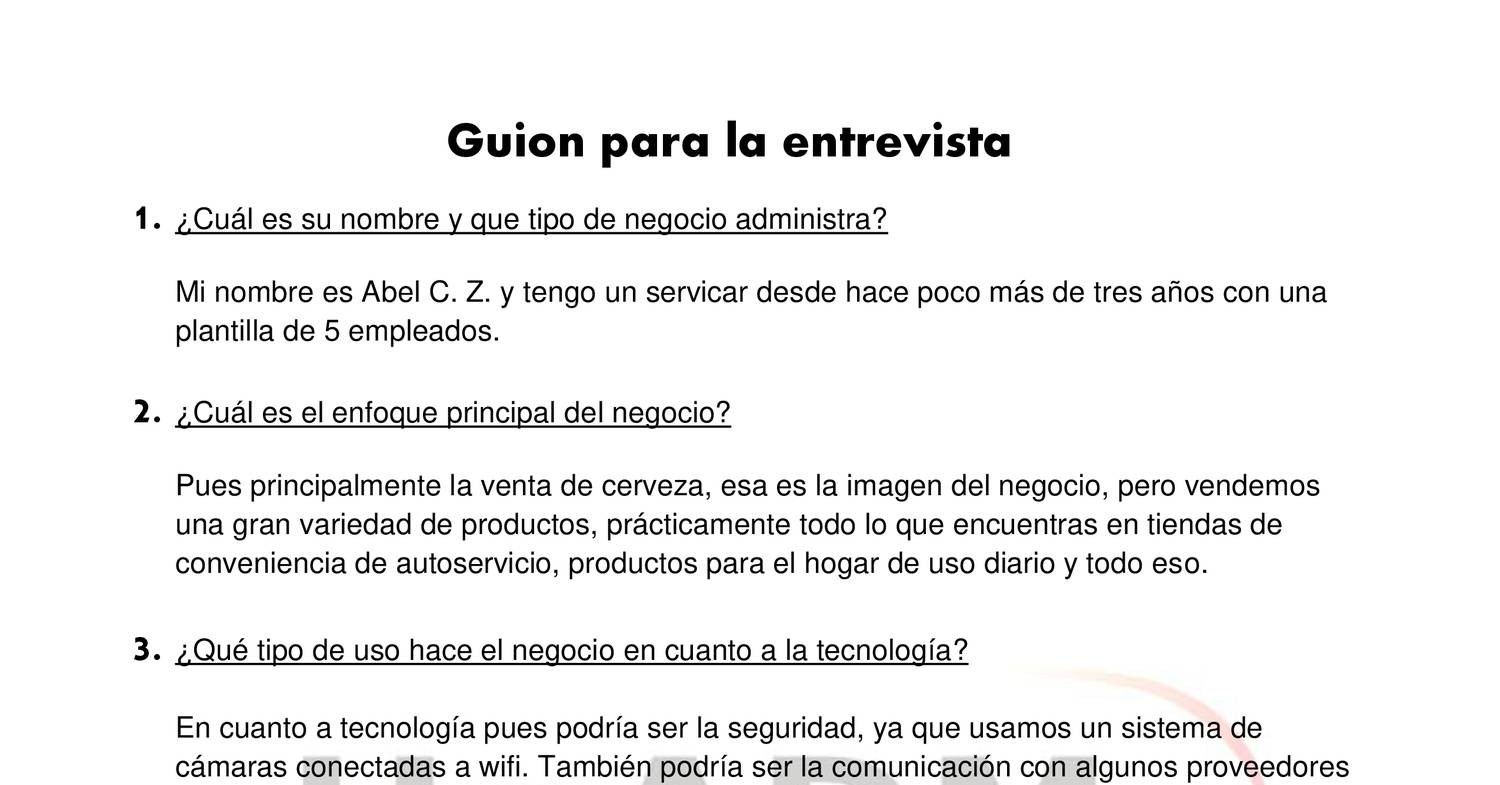 Ejemplo De Un Guion De Entrevista