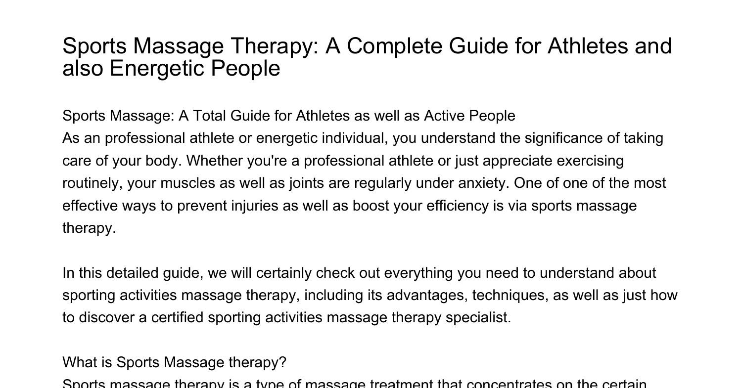 Sports Massage Therapy A Complete Guide for Athletes as well as