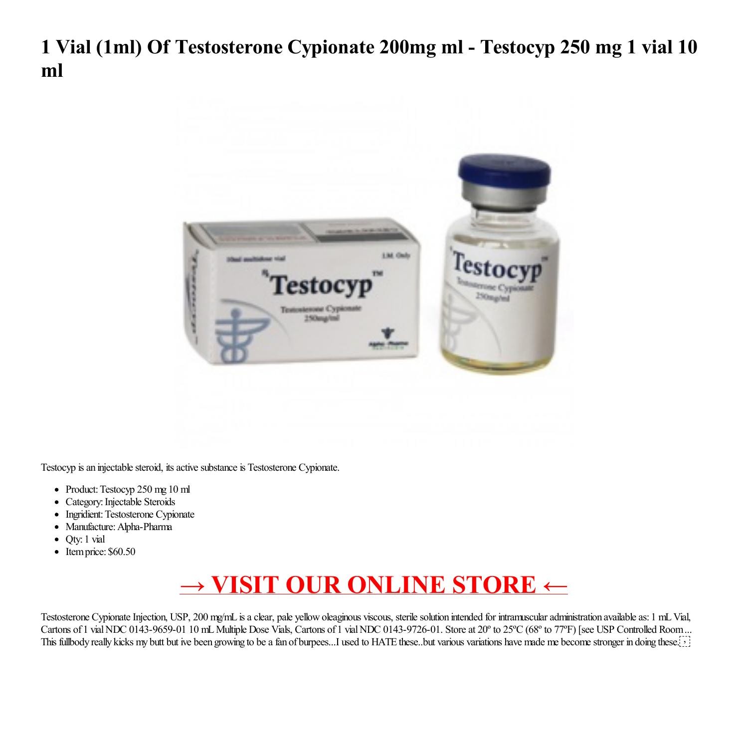 1 Vial (1ml) Of Testosterone Cypionate 200mg ml Testocyp 250 mg 1 vial