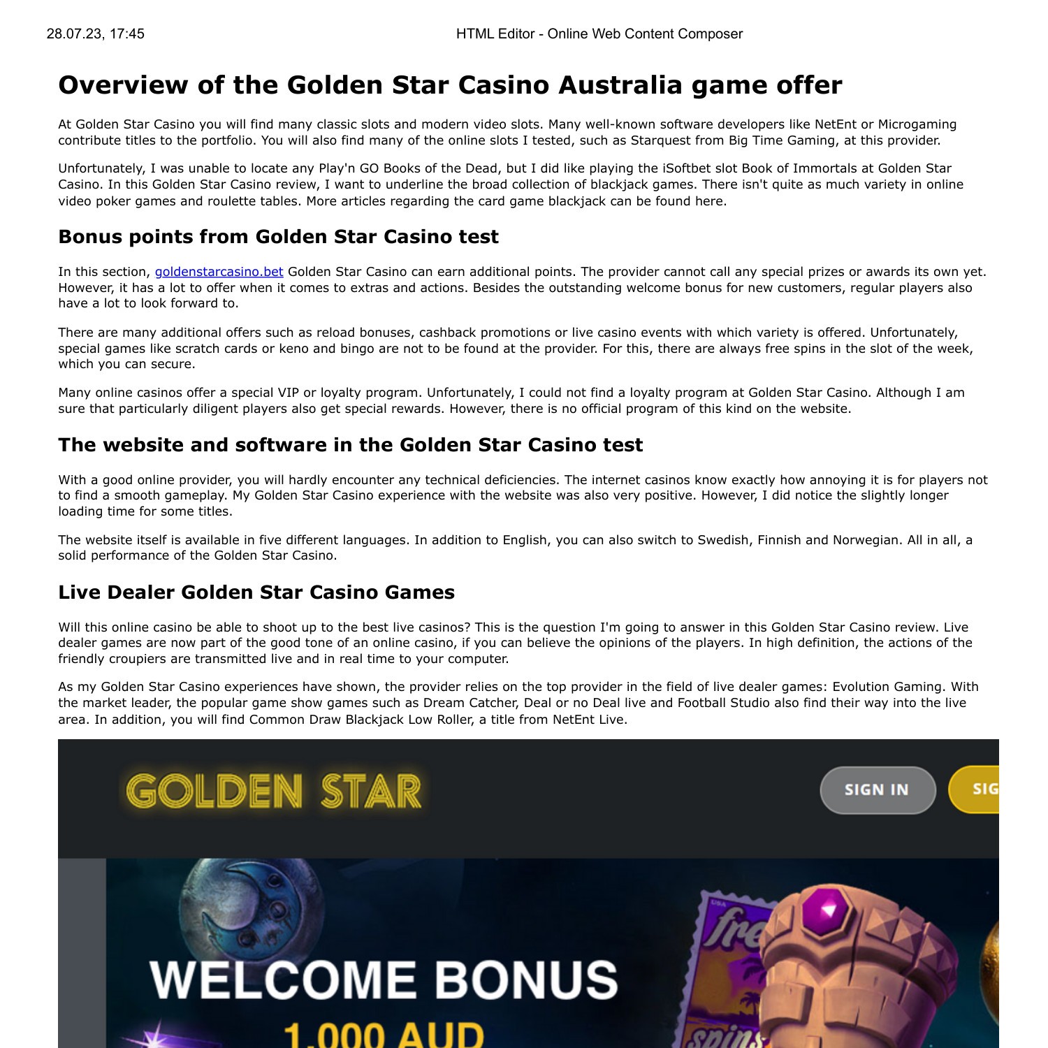 golden star casino download