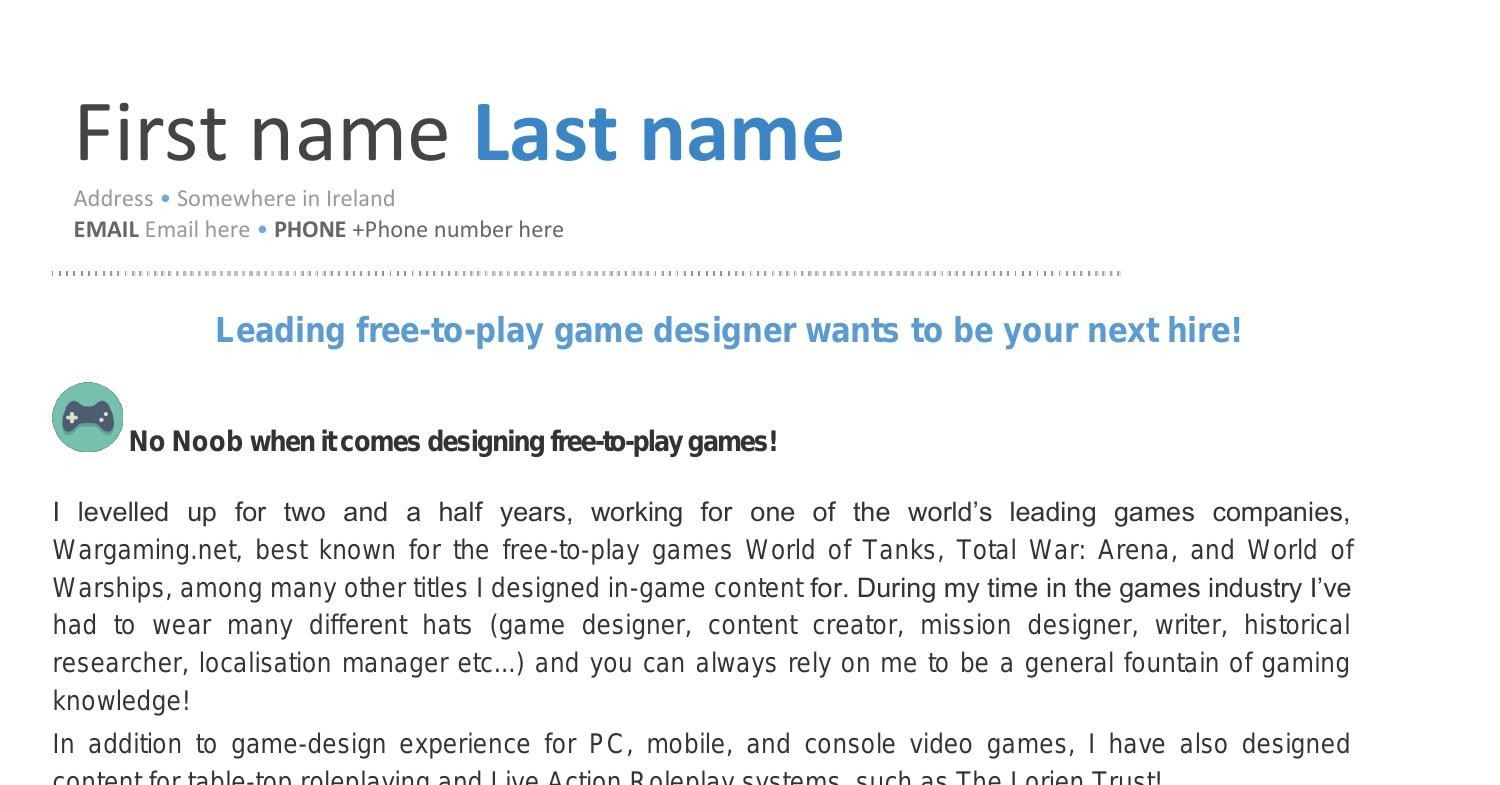 Game Designer Cover Letter pdf DocDroid