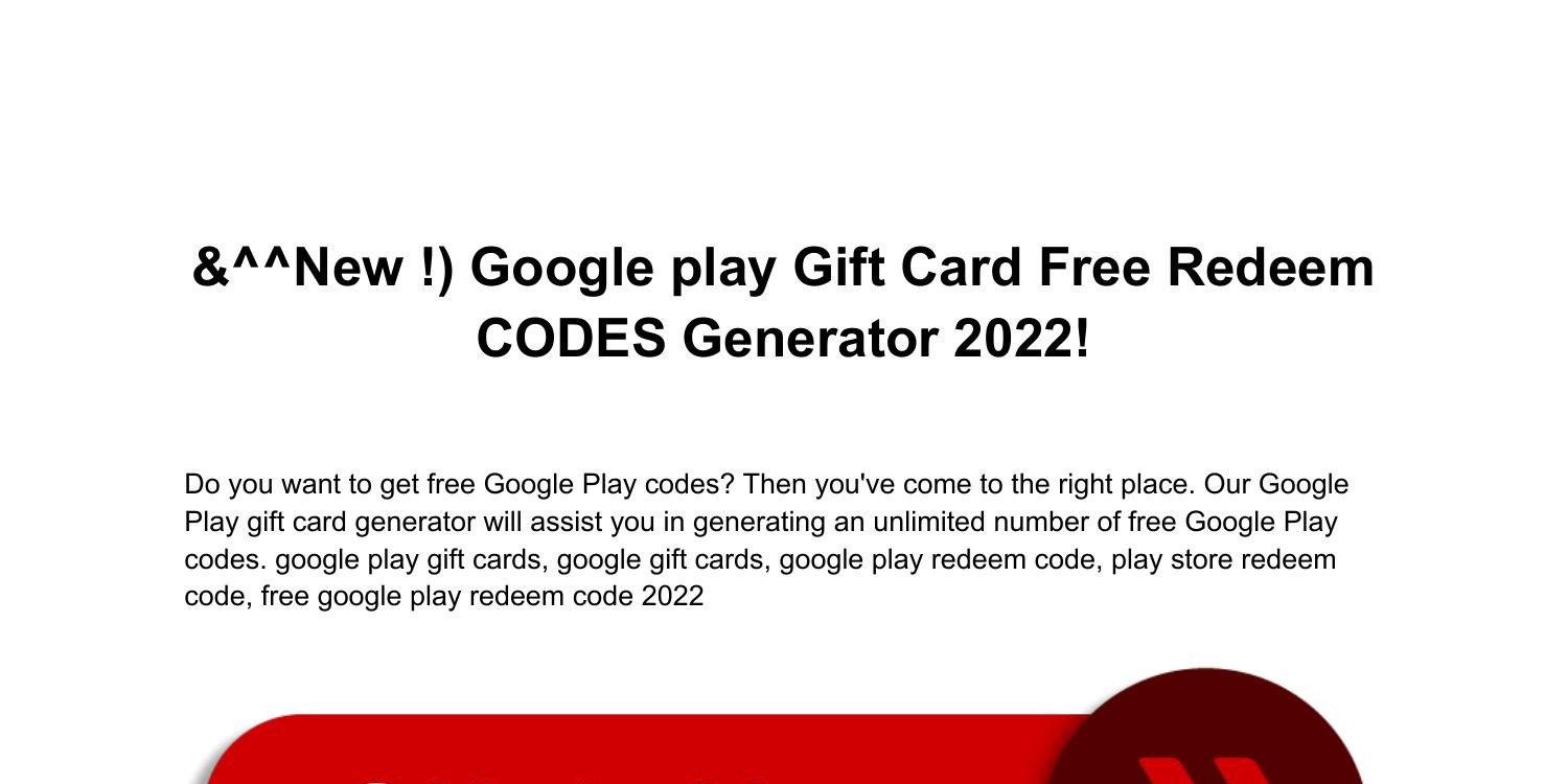 Google Play Gift Card Free Redeem Codes 22 Pdf Docdroid