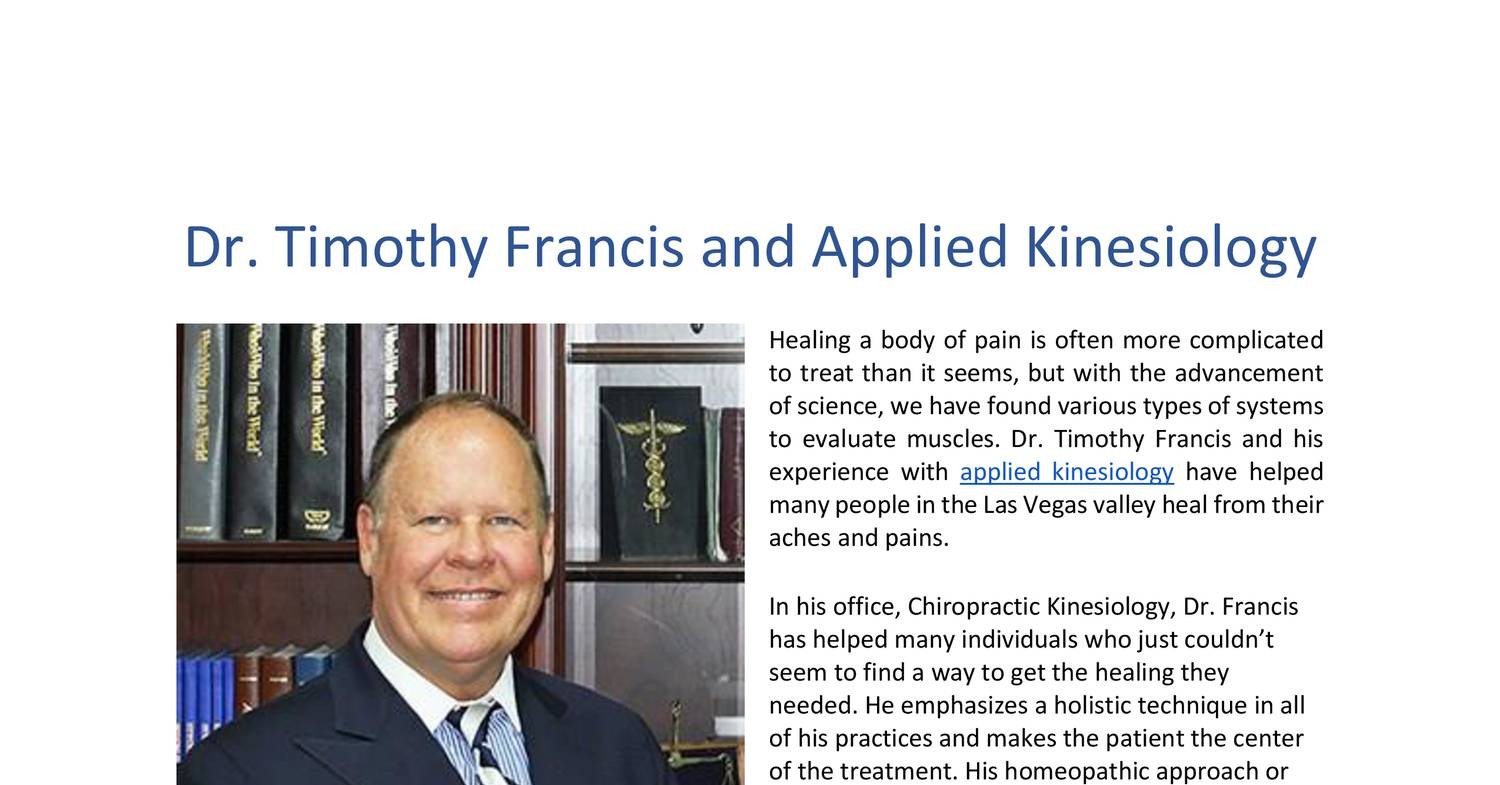 Dr Timothy Francis And Applied Kinesiology pdf DocDroid