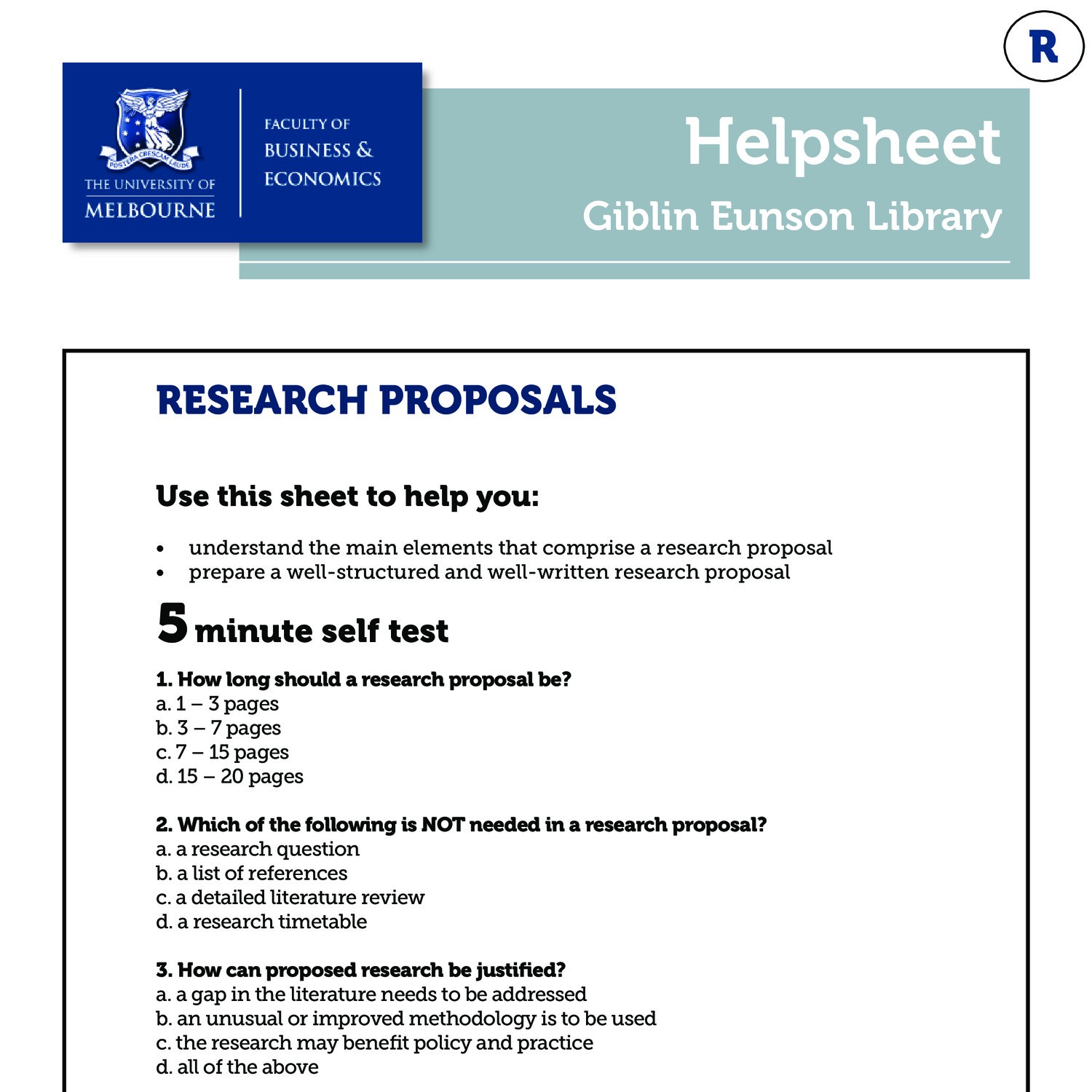 identify any two (2) elements of a good research proposal