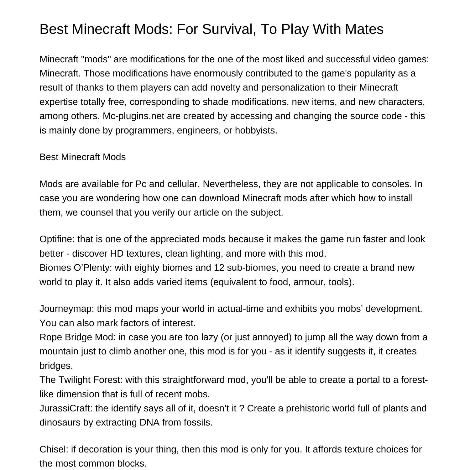 Best minecraft mods for survival to play with matesskbkn pdf pdf docdroid