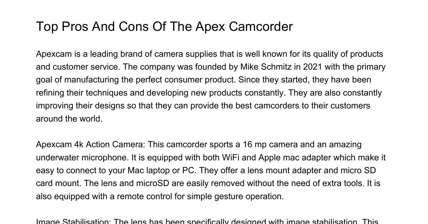 Top Pros And Cons Of The Apex Camcorderfnrmz.pdf.pdf DocDroid