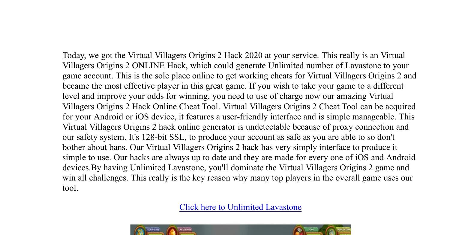 !news! Virtual Villagers Origins 2 Hack Lavastone Generator 2020.pdf ...