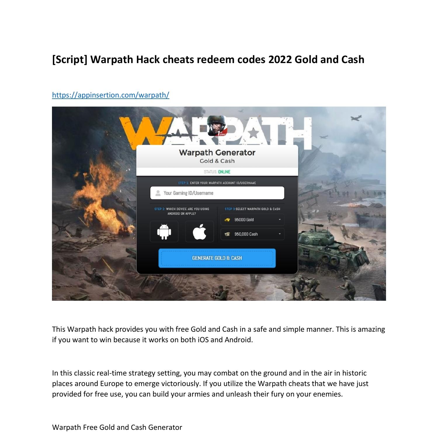 [Script] Warpath Hack cheats redeem codes 2022 Gold and Cash.pdf DocDroid