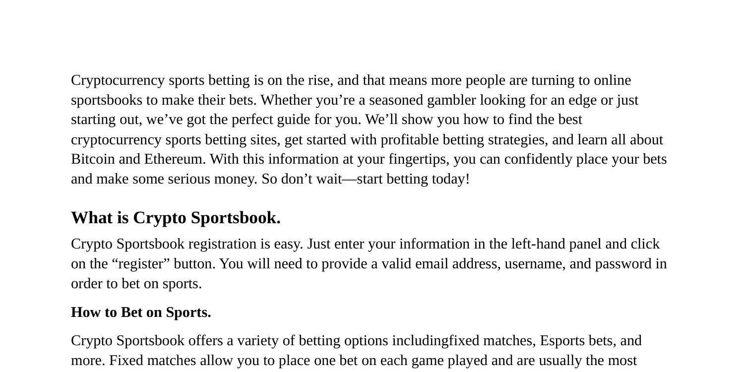 Crypto Sportsbook The ultimate guide to betting on sports.pdf | DocDroid