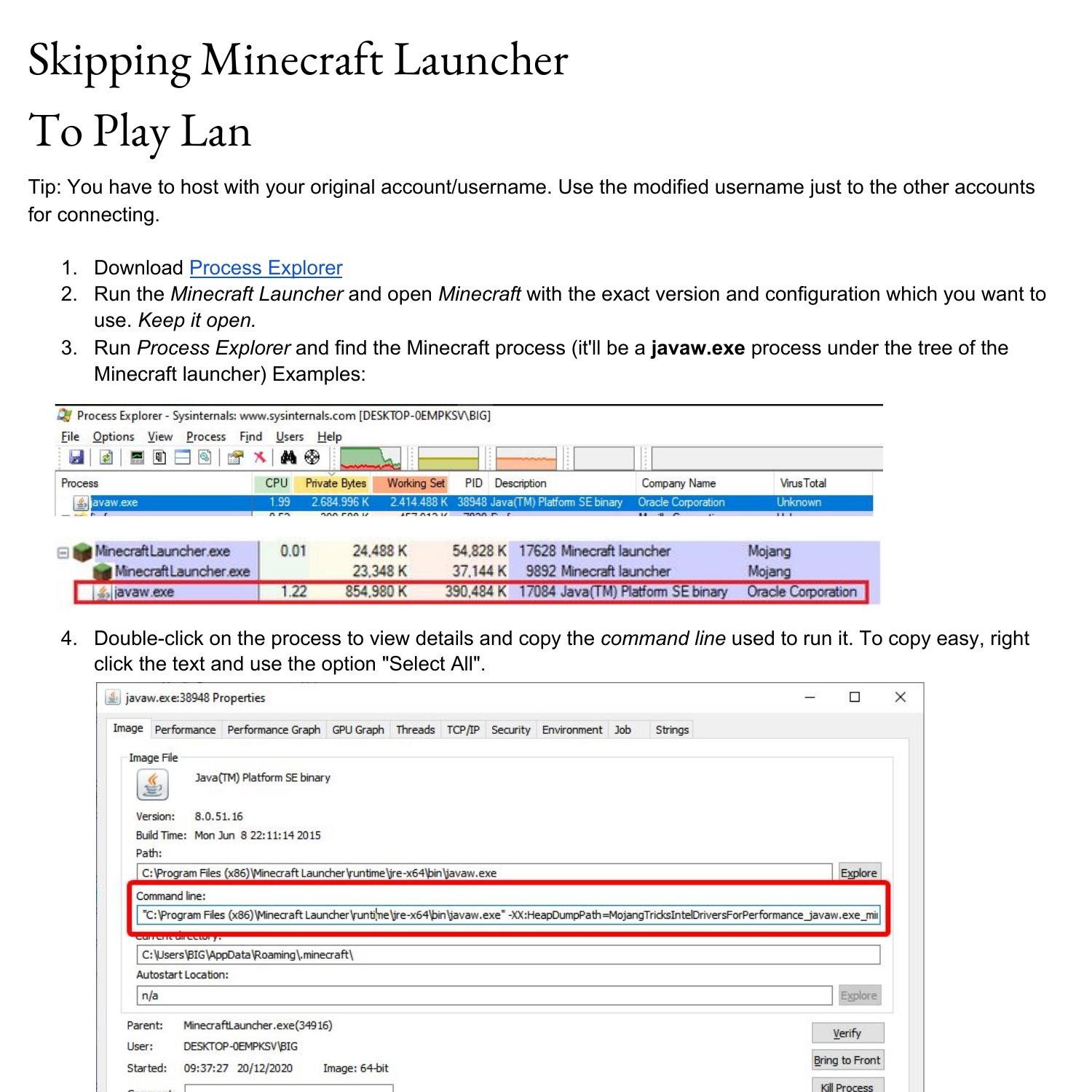 Skipping Minecraft Launcher to play lan .pdf | DocDroid