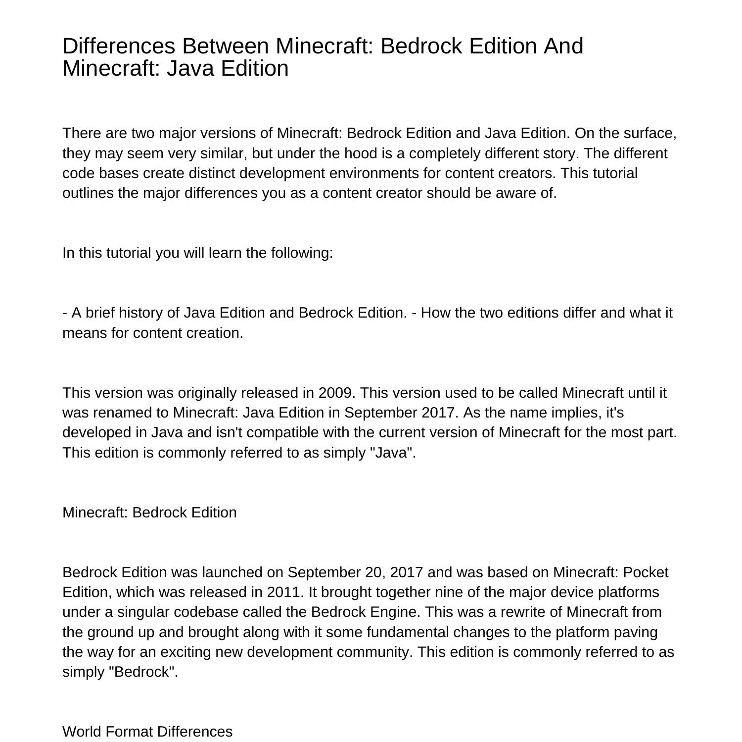 Differences Between Minecraft Bedrock Edition And Minecraft Java ...