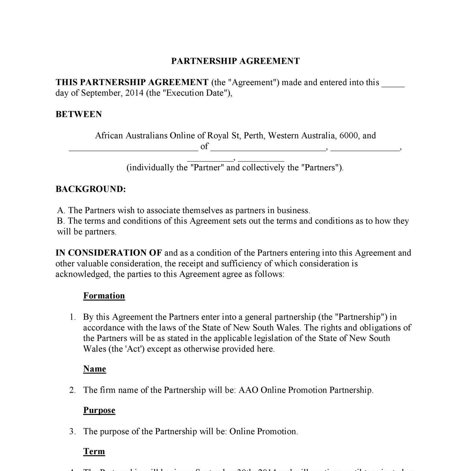 Business Partnership Agreement Template Pdf