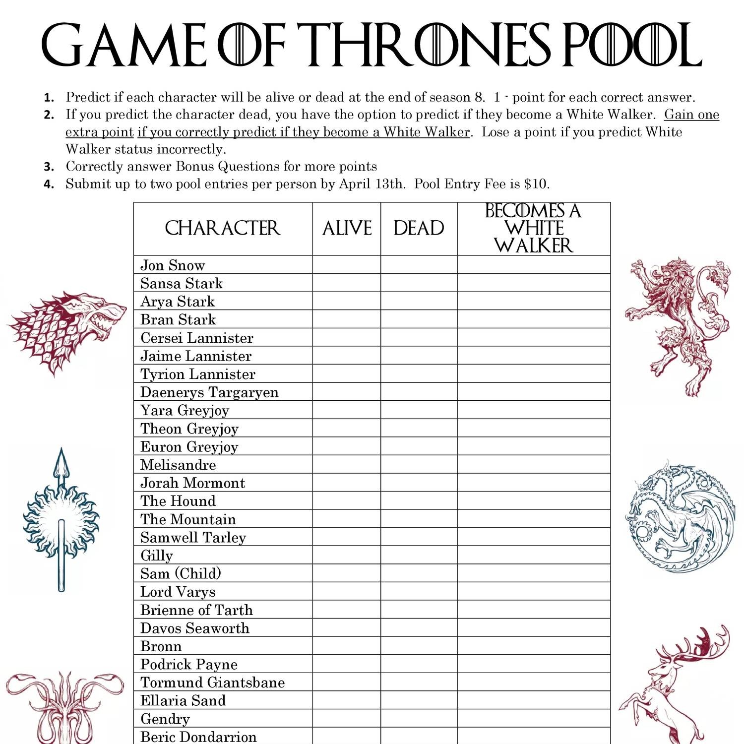 Game Of Thrones Pool Pdf Docdroid