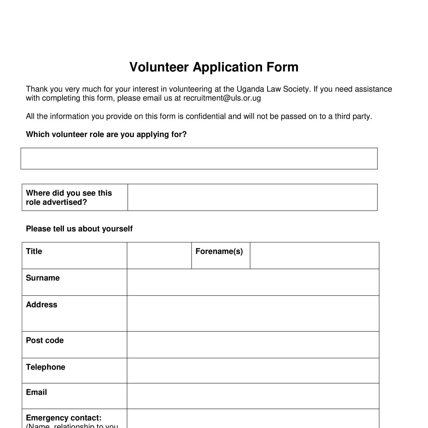 Volunteering Form Disclaimer Templates