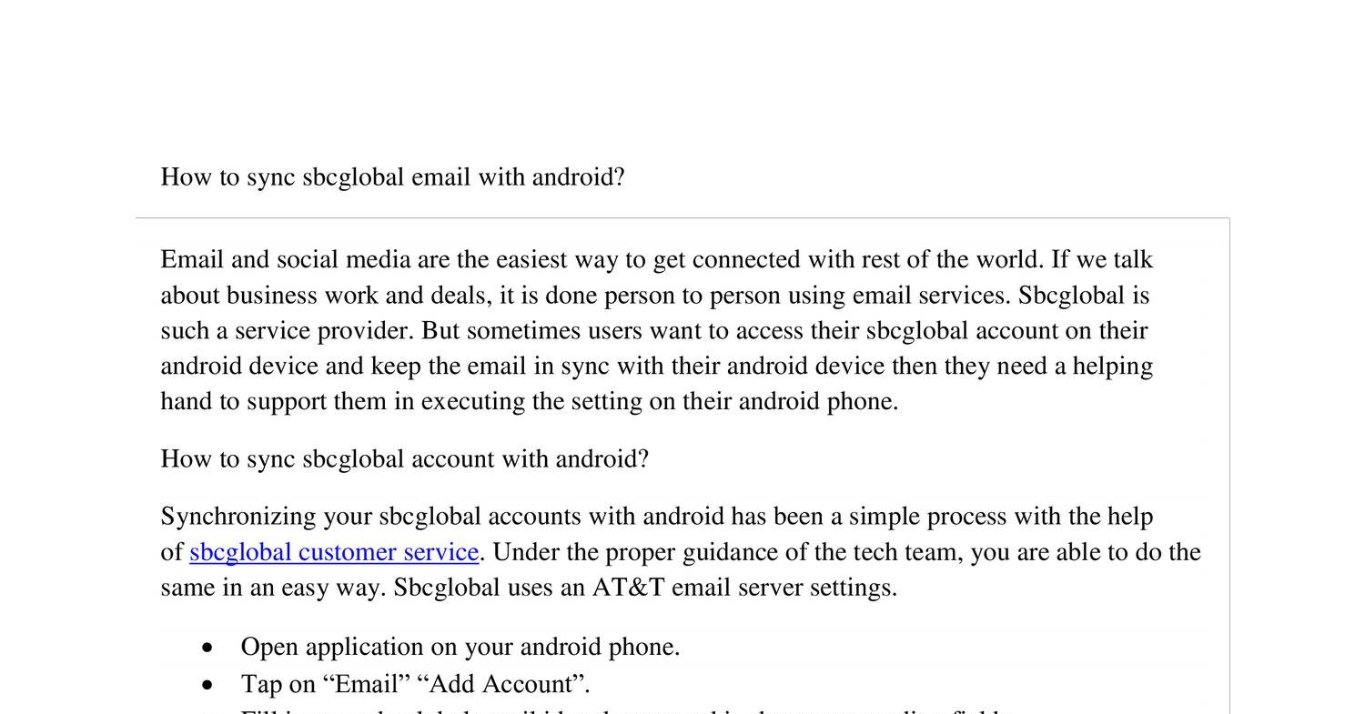 how-to-sync-sbcglobal-email-with-android-ithelpnumber-docx-docdroid