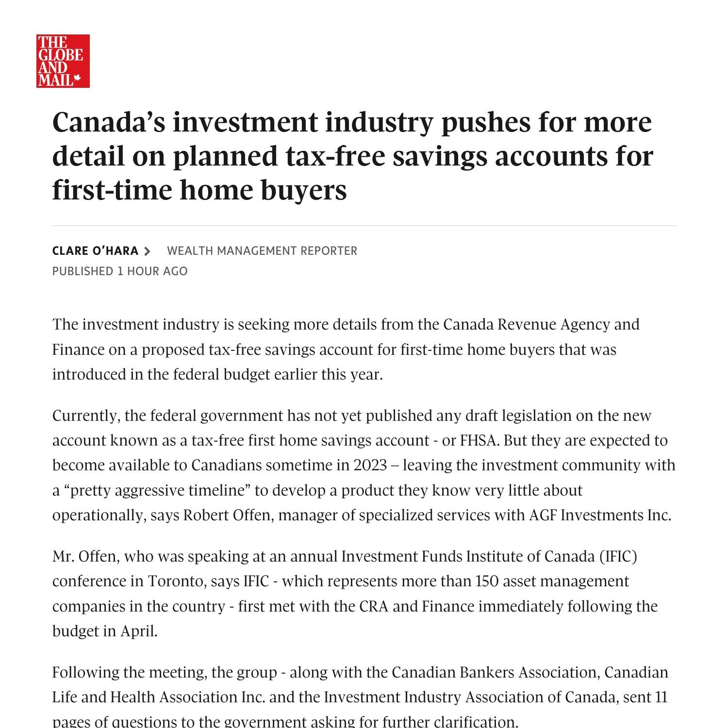 Canada’s investment industry pushes for more detail on planned taxfree