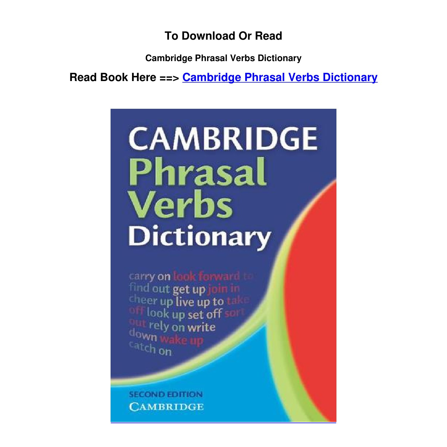 Download Pdf Cambridge Phrasal Verbs Dictionary BY Cambridge University