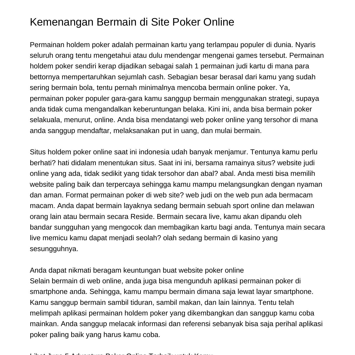 Keuntungan Bermain di Situs Poker Onlineefuml.pdf.pdf | DocDroid