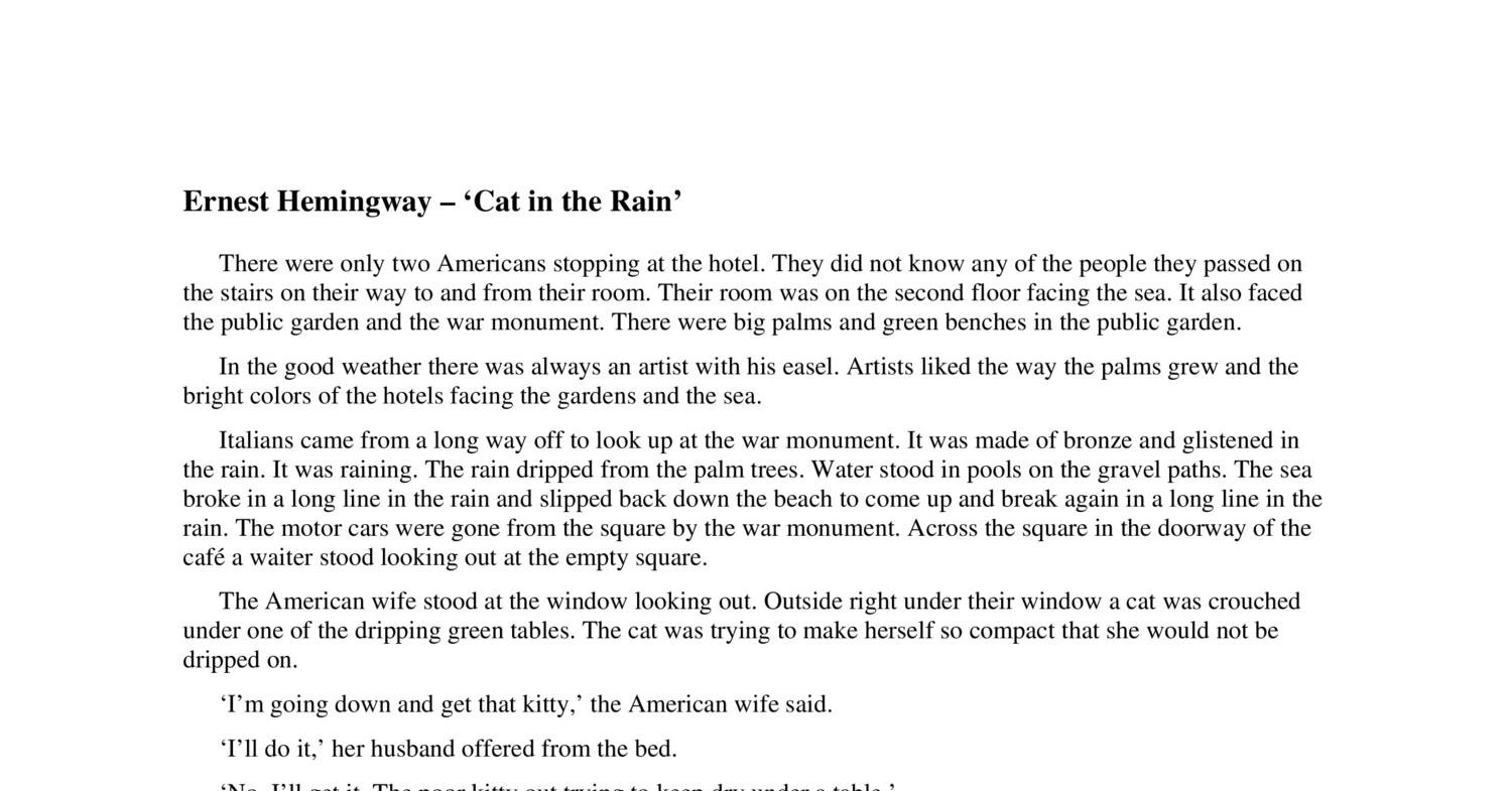 Cat In The Rain By Ernest Hemingway Pdf Docdroid