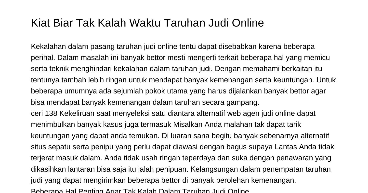 Strategi Biar Tak Kalah Waktu Taruhan Judi Onlinectrlw.pdf.pdf | DocDroid