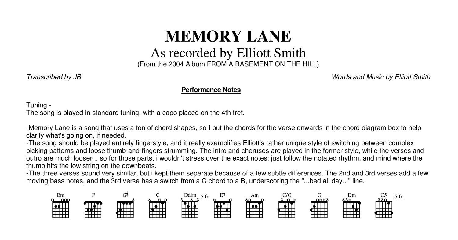 Elliott Smith Memory Lane Guitar Pdf Docdroid