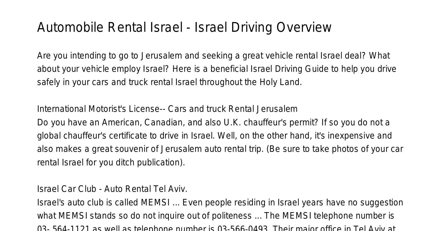Car Rental Israel Israel Driving Overviewxkjcm.pdf.pdf DocDroid