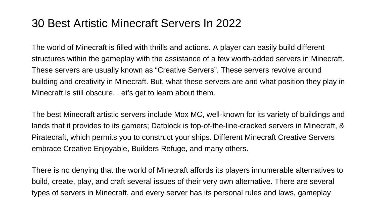 30 Finest Artistic Minecraft Servers In 2022xwmcp.pdf.pdf | DocDroid