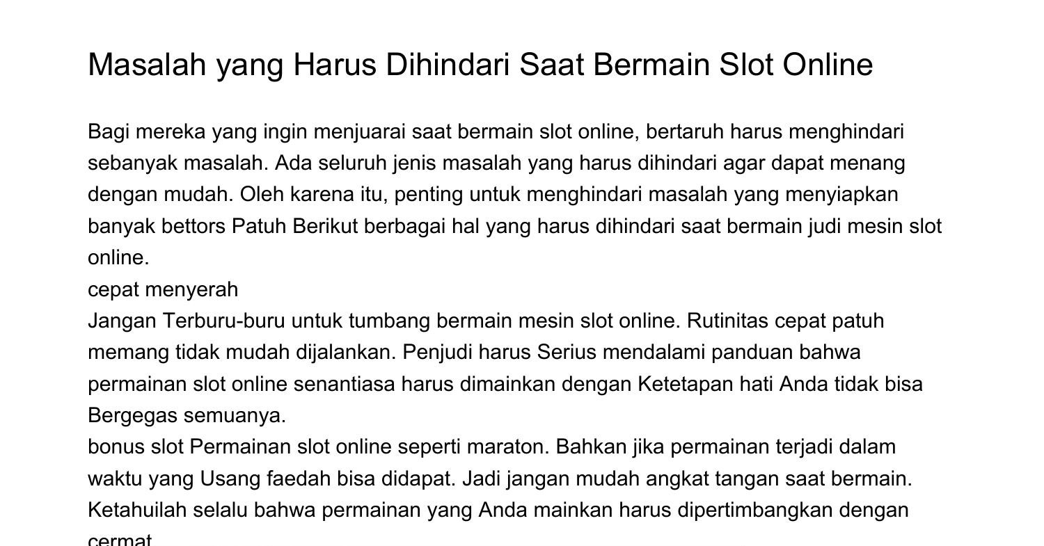 Masalah yang Harus Dihindari Saat Bermain Slot Onlinevgcvm.pdf.pdf