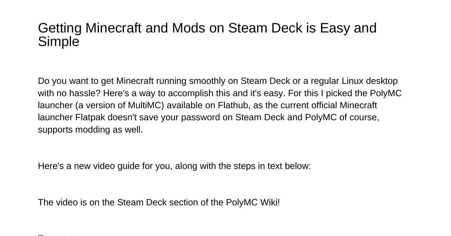 How to install Minecraft on the Steam Deck