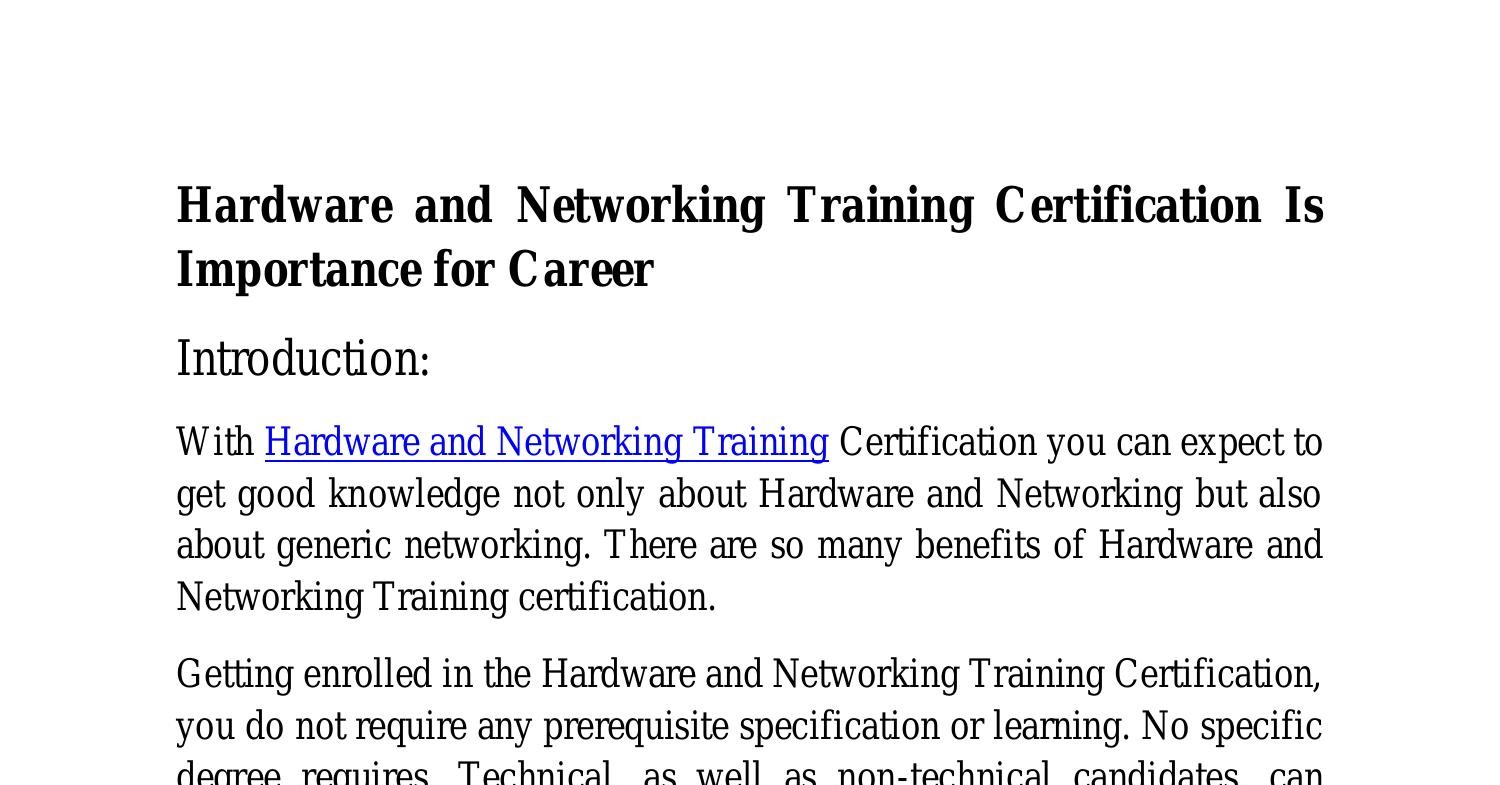 Hardware and Networking Training Certification Is Importance for Career
