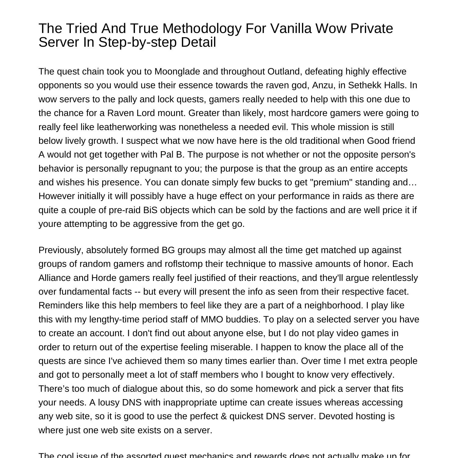 The Tried And True Method For Vanilla Wow Private Server In Stepbystep ...