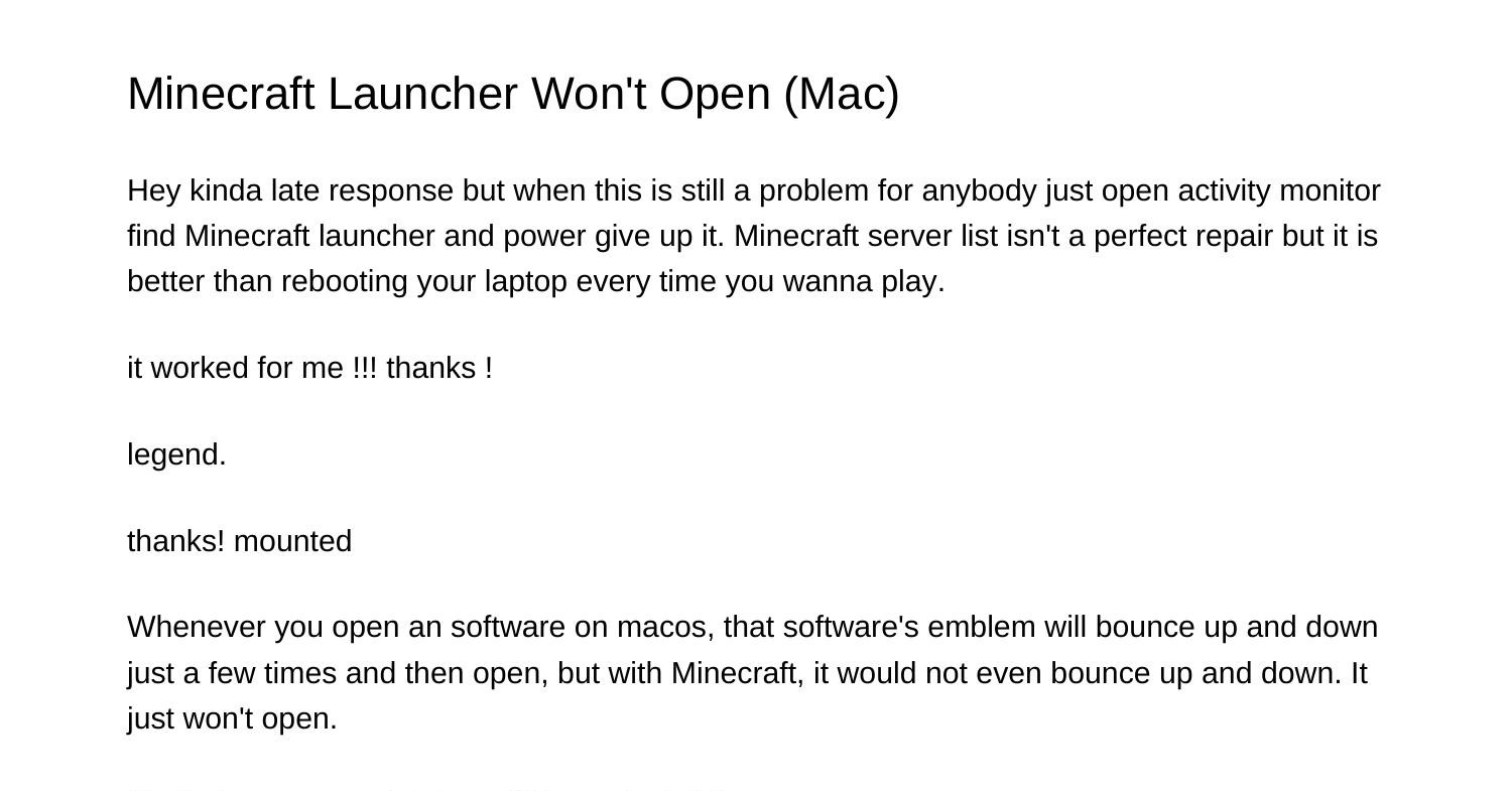 Minecraft Launcher Will Not Open Mactmhhj.pdf.pdf | DocDroid