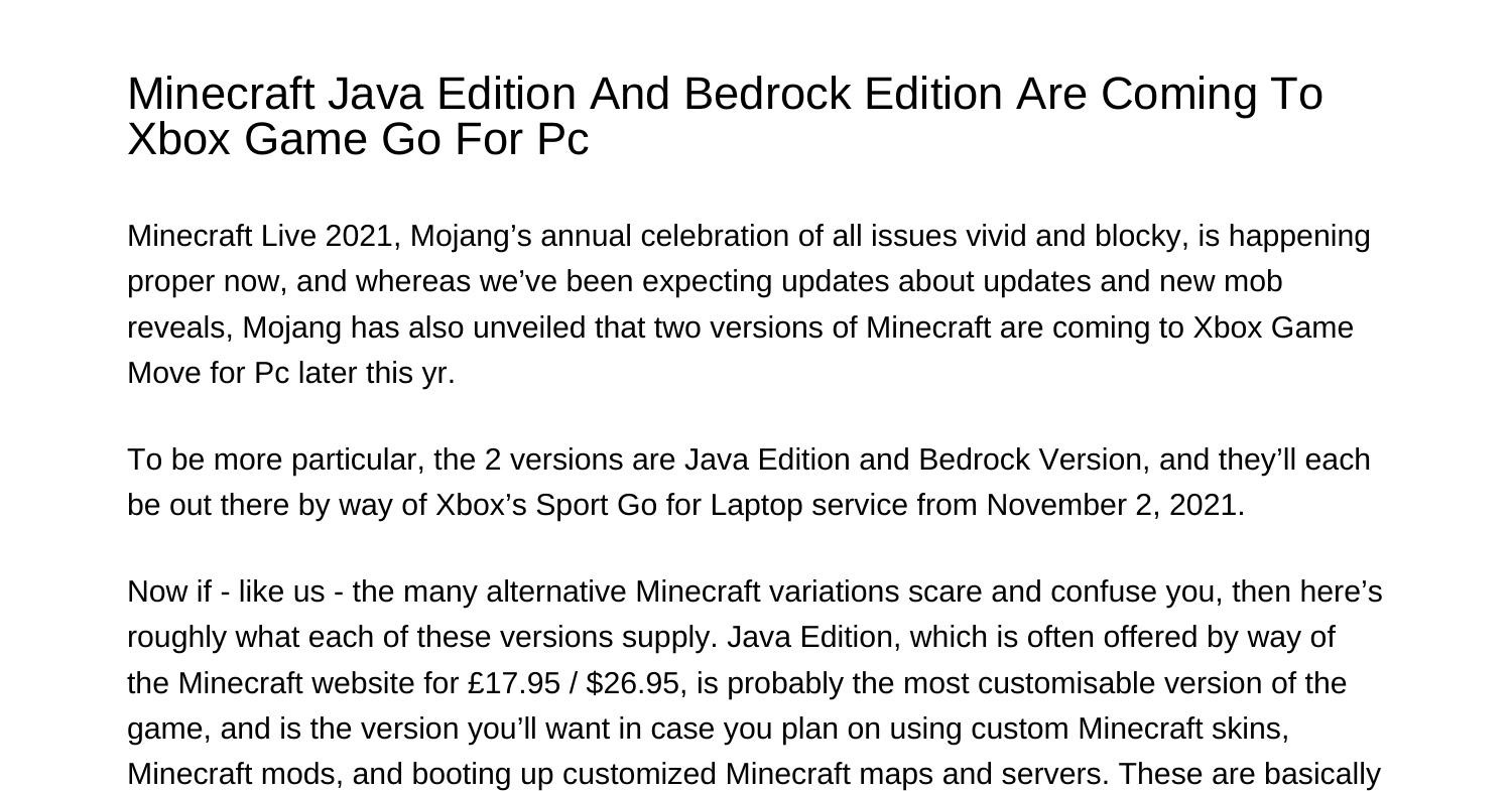 Minecraft Java Version And Bedrock Version Are Coming To Xbox Game Go