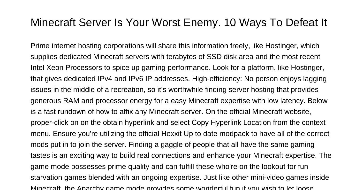 Minecraft Server Is Your Worst Enemy 10 Ways To Defeat Itpkltu.pdf.pdf ...