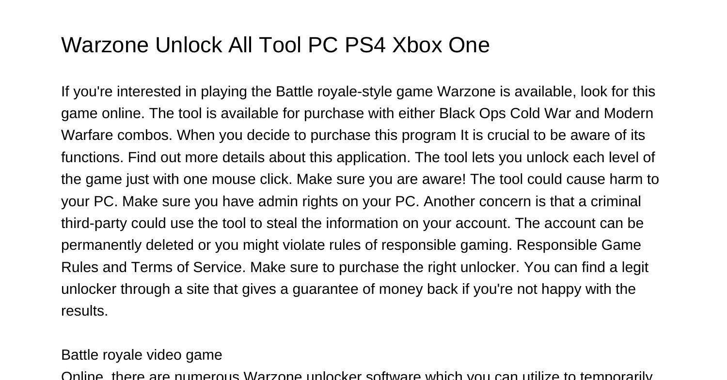 Warzone Unlock All Tool PC PS4 Xbox Onesxmau.pdf.pdf DocDroid